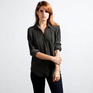 Pine Green Everlane Silk Point Collar Shirt